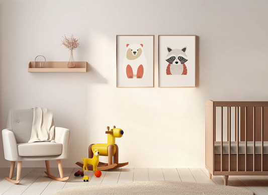 Minimalist Animal Art Prints: The Bear and Racoon Digital Down Load