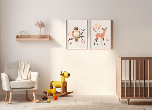 Minimalist Animal Art Prints: The Owl and Deer Digital Down Load